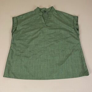 Shein Curve Blouse‎ Top  1XL Green V Neck Mandarin Collar Sleeveless Classic